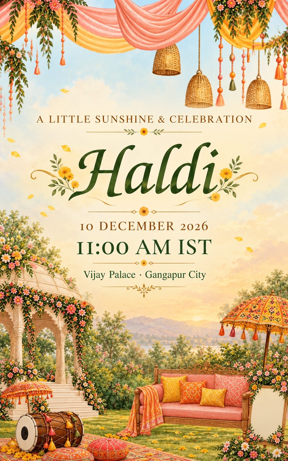 Haldi invitation for Ripul and Sweety, 10 December 2026 at 11 AM, Vijay Palace, Gangapur City