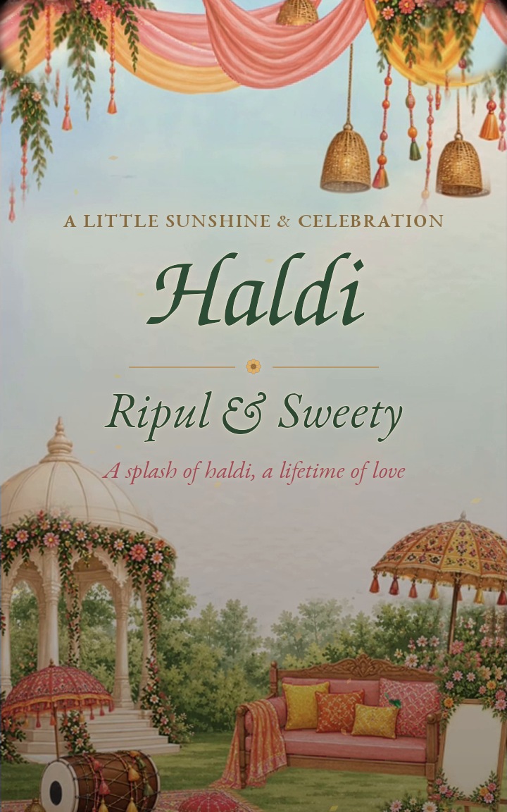Haldi invitation for Ripul and Sweety, 10 December 2026 at 11 AM, Vijay Palace, Gangapur City